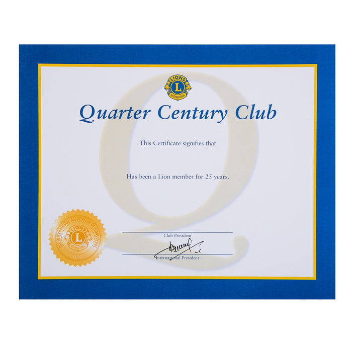 QUARTER CENTURY CERTIFICATE